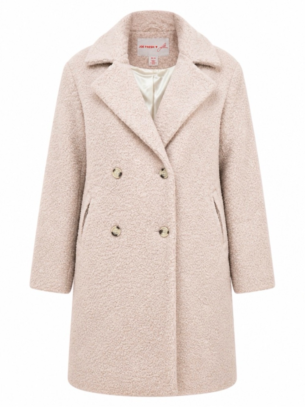 Joe Fresh Light Pink Teddy Bouclé Double-Breasted Coat